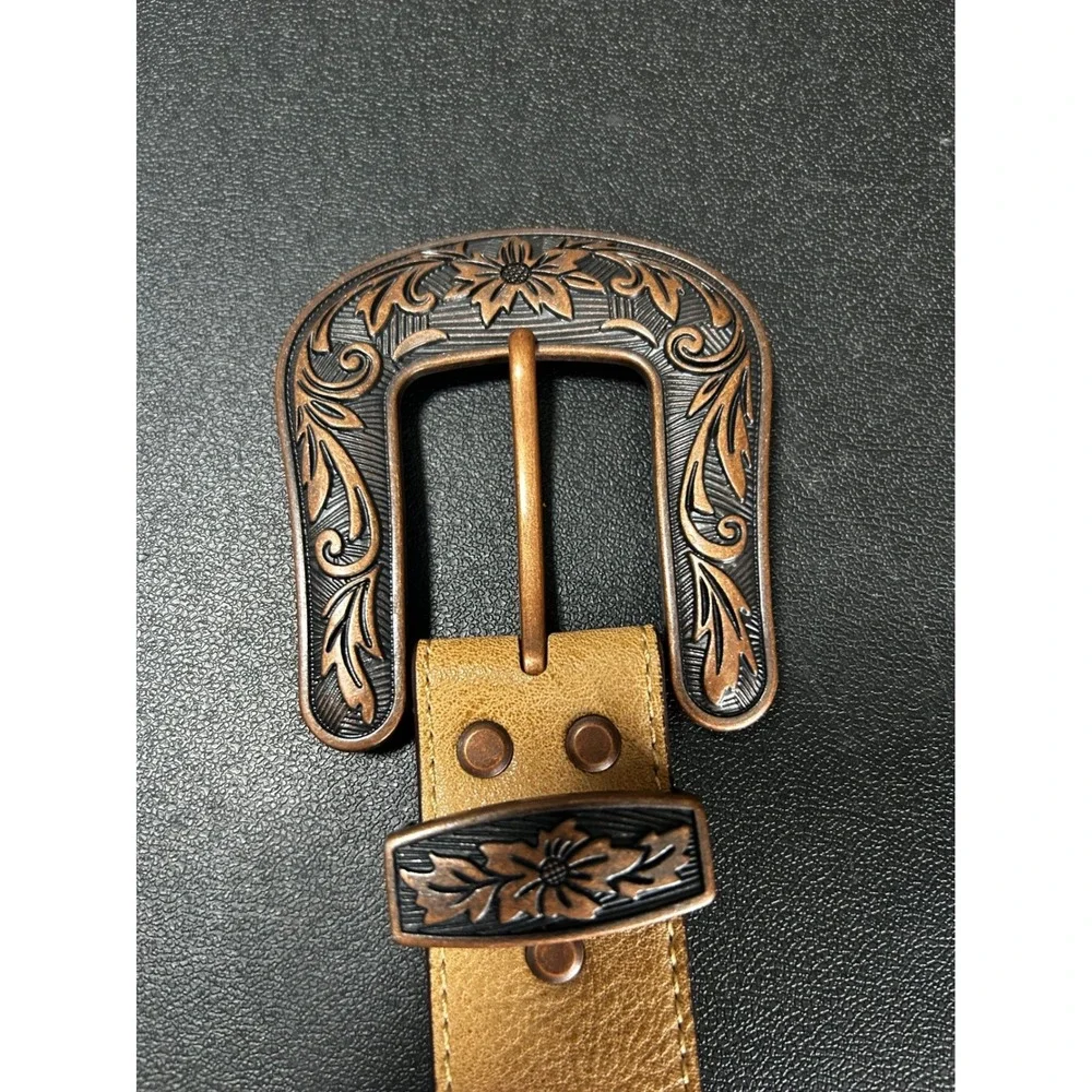 Nocona Womens Brown Western Belt Medium Studded Turquoise‎ Floral Buckle
